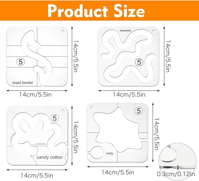 4Pcs Free Motion Quilting Kit, Quilting Templates, Quiltings Templates Acrylic for Sewing Machines, DIY Quiltings & Patchwork