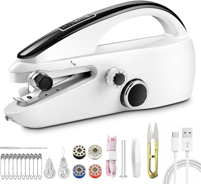 Handheld Sewing Machine, Mini Electric Handy Sewing Machine Quick Portable Mending Machine Easy Sewing of Clothes and Fabrics for Beginners Sewing Curtain DIY Clothes Home Travel Use