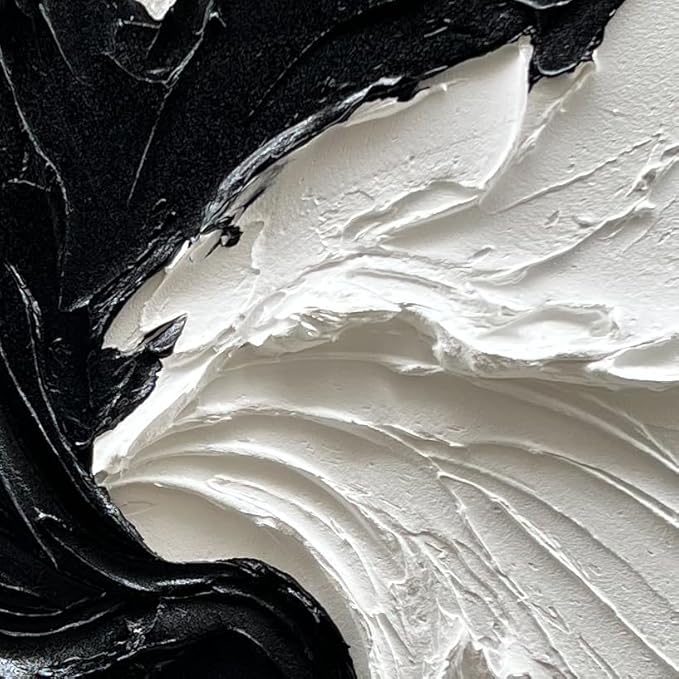 Art Hand-Painted White and Black Texture Abstract Art Oil Painting Modern Minimalist Art Painter Living Office Corridor Wall Art Deco 48x24 inches