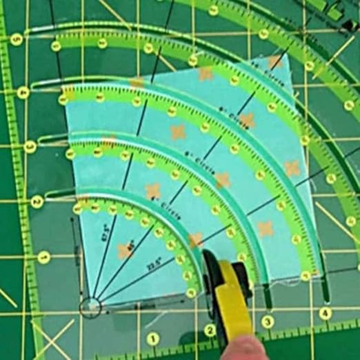 HONEYSEW Arcs & Fans Quilt Circle Cutter Multifunctional Arc Cutting Patchwork Ruler - Acrylic Quilters Template With Double Colored Lines for Cutting Cloth, Sewing Crafts