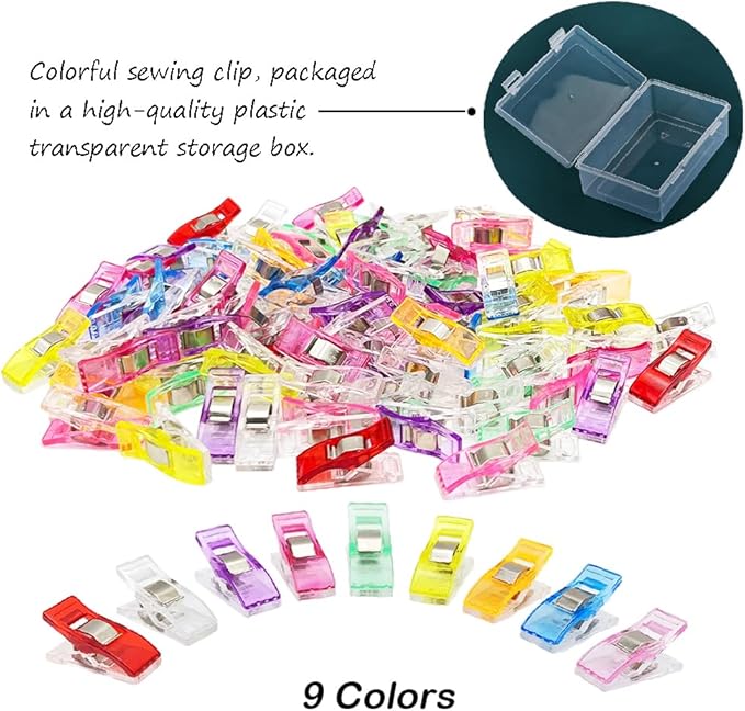 Quilting Clips and Sewing Fabric Clips, KOLUPA 200 Pcs Plastic Embroidery Clips with Storage Box, Multipurpose Crafting Tools Supplies and Accessories (Assorted Colors)