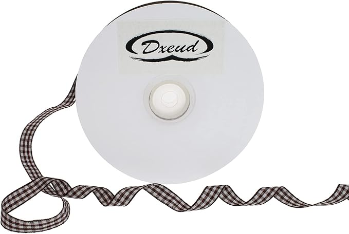 Gingham Ribbon 50 Yard Each Roll 100% Polyester Woven Edge (3/8" x 50 Yards, Coffee)