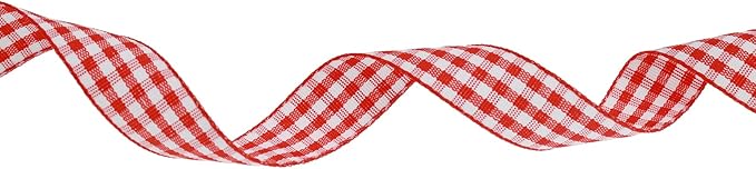 Gingham Ribbon 50 Yard Each Roll 100% Polyester Woven Edge (5/8" x 50 Yards, Red)