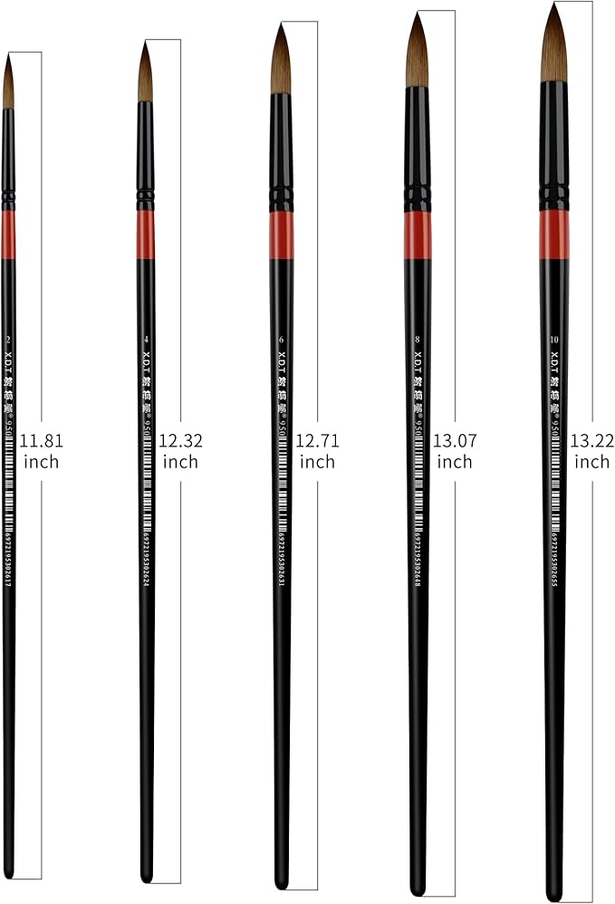 XDT#950-B Round Paint Brush 5 Pcs, Soft Natural Hair for Watercolor Painting Acrylic Painting and Gouache Ink Craft Painting