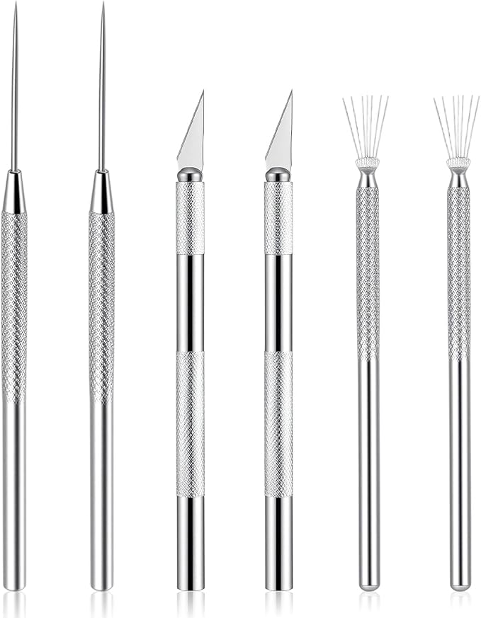 YBEATY 6 Pcs Ceramic Pottery Clay Ribbon Sculpting Tool Kit Clay Needle Carving with Wire Texture Pin Carving Knife and Needle Detail Tools for Modeling Detail Processing Model Supplies