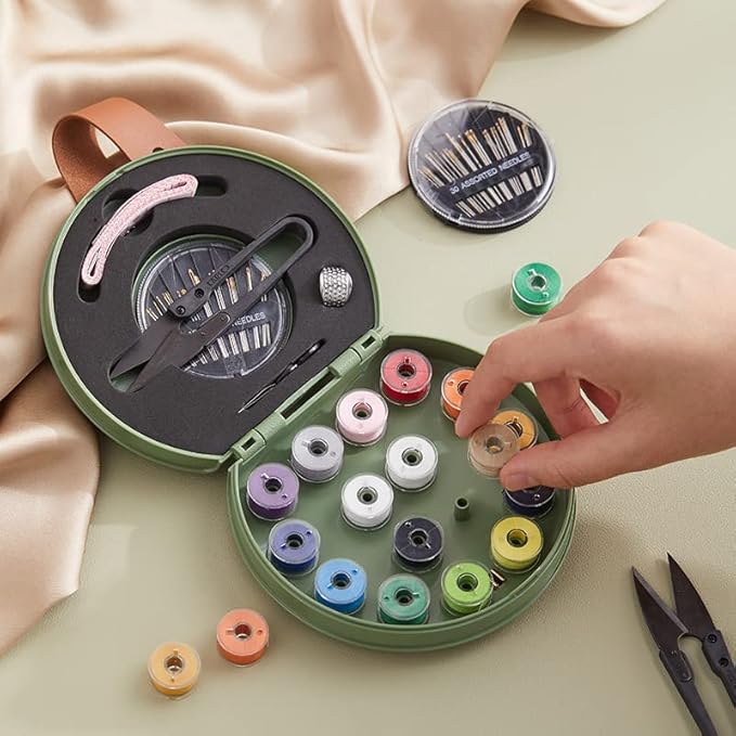 ZUNON Sewing Kit, Travel Mini Sewing Kits for Adults Suppliers Repair Project Kit Needle Family Sewing Thread Accessories Traveler Beginner Emergency Kids DIY Organizer Plastic(Green Sewing kit)