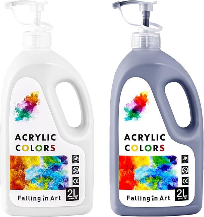 Falling in Art Black and Titanium White Acrylic Paint, Large 135.2 Oz Premium Pouring Acrylic Paint, Perfect for Canvas, Wood, Ceramic, and More