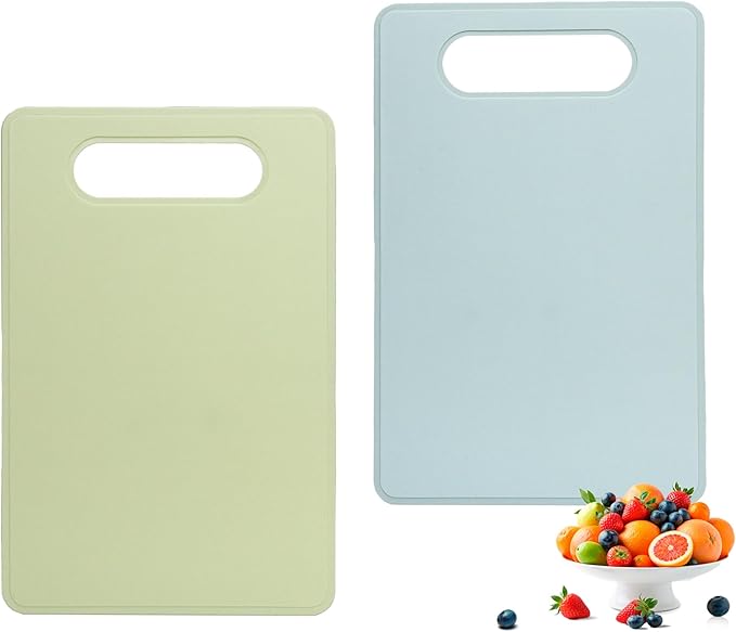 2 Pcs Silicone Flexible Cutting Boards Mats with BPA free Plastic Non Slip backplane for Meat and Vegetables (Green and Blue)
