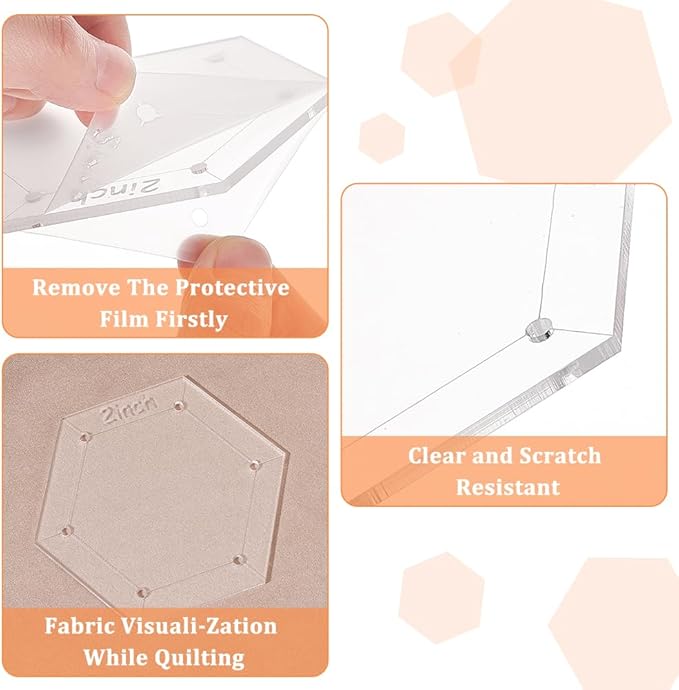 BENECREAT 5 Sizes Hexagon Quilting Template, Acrylic Intricate Sewing Machine Ruler with 0.14Inch Hole for DIY Hand Patchwork Craft