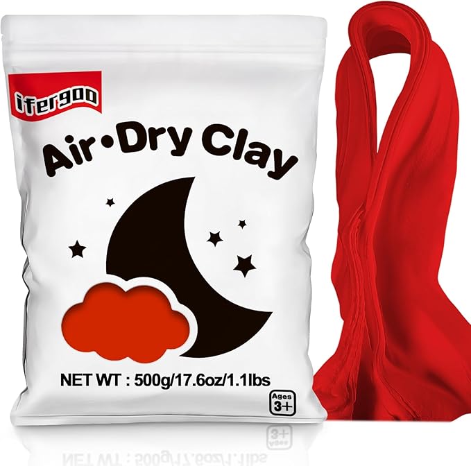 Ifergoo Red Air Dry Modeling Clay- Moldable Cosplay, Air Dry, Squishy Molding Clay for Adult Arts & Craft Project, Fake Bake, Slime Supplies, 1.1LBS/500G