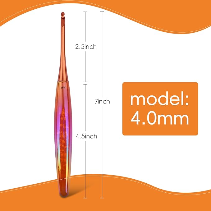 BsHooker 4mm Crochet Hook,Inline Crochet Hook with Ergonomic Acrylic Handle for Arthritic Hands,Extra Long Knitting Needles for Crocheting Yarn,Stainless Steal Polished Hook Head for Beginner