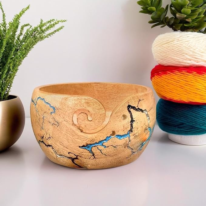 Prime Art Wooden Yarn Bowl Yarn Bowl for Crochet Yarn Bowl for Knitting Yarn Bowl for Crochet Large Yarn Bowl (Multi Color)