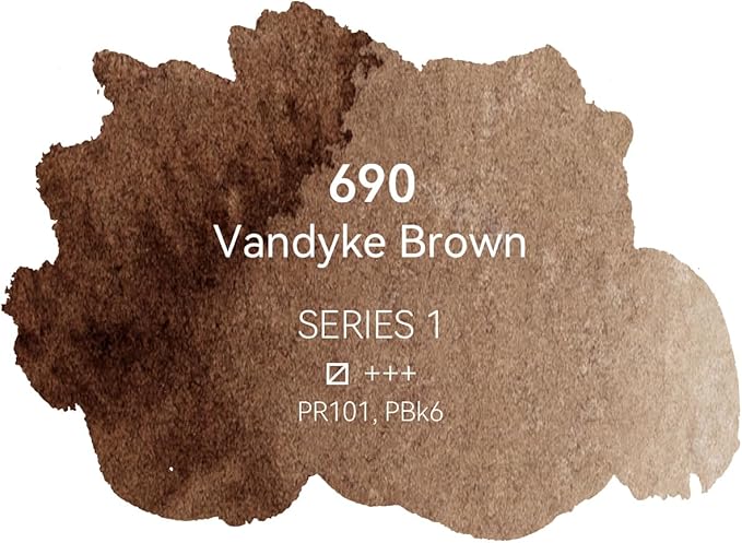 PHOENIX Professional Watercolor Paint - Single Watercolor Half Pan - Vandyke Brown 690
