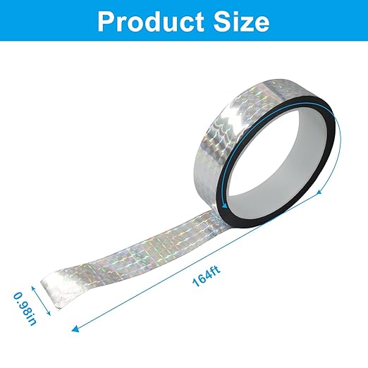 1 Inch Self-Adhesive Holographic Reflective Tape, Glitter Duct Tape Prism Tape for Keep Birds Away, DIY Art, Daily Use, Craft Project, Home Decoration, Holiday Packing(Silver,55Yard)