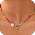 Ursteel Colorful Initial Cute Necklaces for Girls - Trendy Beaded Choker Necklace for Women Teen Girl, Handmade Letter Necklace Valentines Galentine Gifts for Women Girls Jewelry
