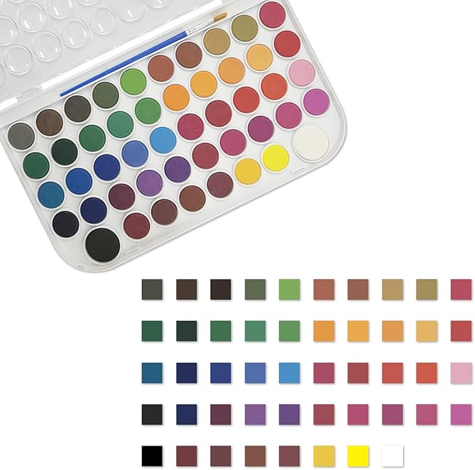 48 Colors portable Watercolor Paint Set ，Reusable Watercolor Paint and Palette with a Brush ，Travel Painting Set for Artists, Amateur Hobbyists and Painting Lovers