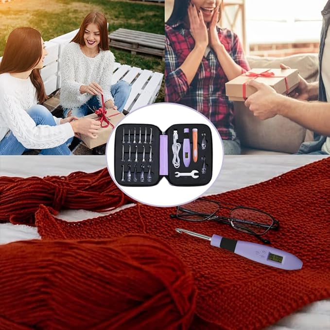 Yarniss 18 Size Counting Crochet Hooks Set with Light, Digital Crochet Hooks with Metal Head 2.0mm~14.0mm