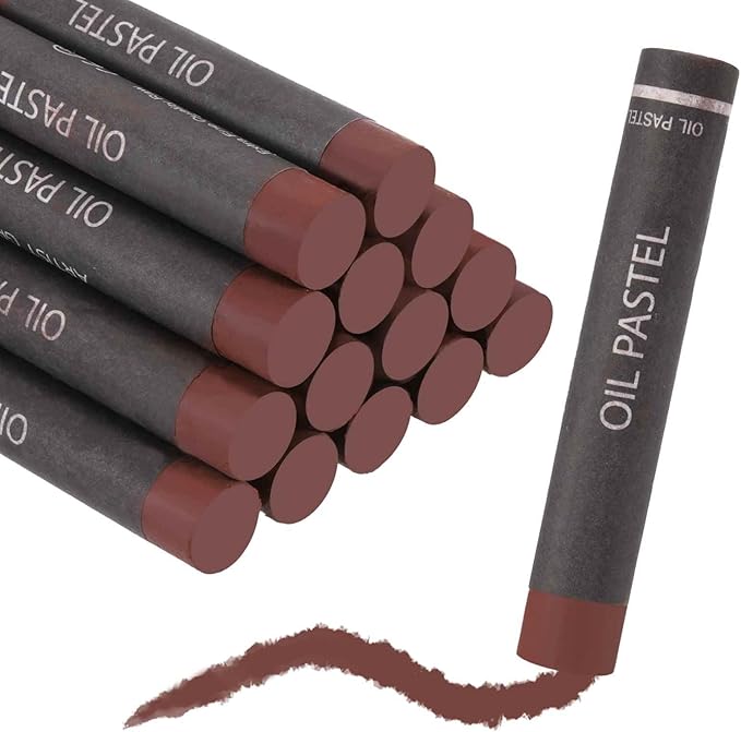 MECCANIXITY Soft Oil Pastels, Oil Pastel Crayons Vibrant Color Blendable Art Supplies for Painting Drawing Blending Painting Artists Beginners Professional(Dark Brown, Pack of 16)