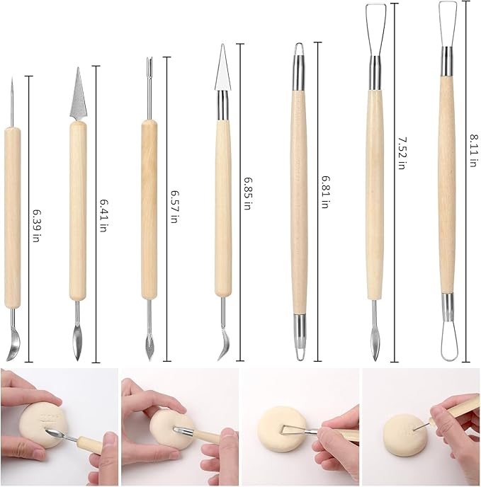 Y9A5N0K3O Pottery & Clay Sculpting Tools 19pcs, Air Dry Clay Tools, with Wooden Handles and Tool Bag, for Trimming, Embossing Pattern, Sculpting, Modeling, Shaping