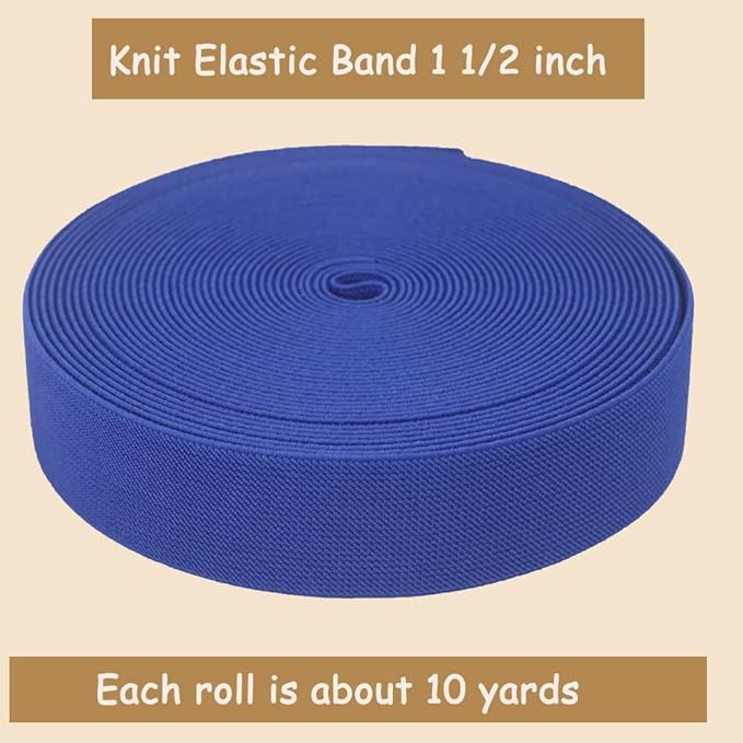 Royal Blue Knit Elastic Band For Sewing 1-1/2 inch 10 Yards -38mm Flat Heavy Stretchy Elastic Straps Elastic Band Spool for DIY Craft-Bedspread-Clothing-Pants Waistband-Wigs-Skirts- DIY Projects