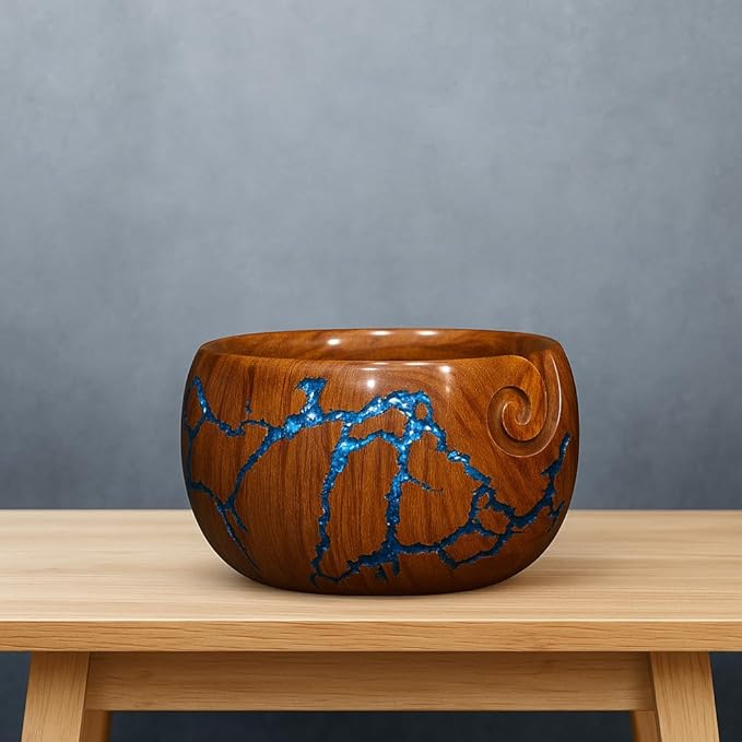 Handcrafted Wooden rose wood Yarn Bowl for knitting & Crocheting Wooden Yarn Storage Bowl With Carved Holes Drills Knitting Crochet Accessories bowl - Christmas Gift