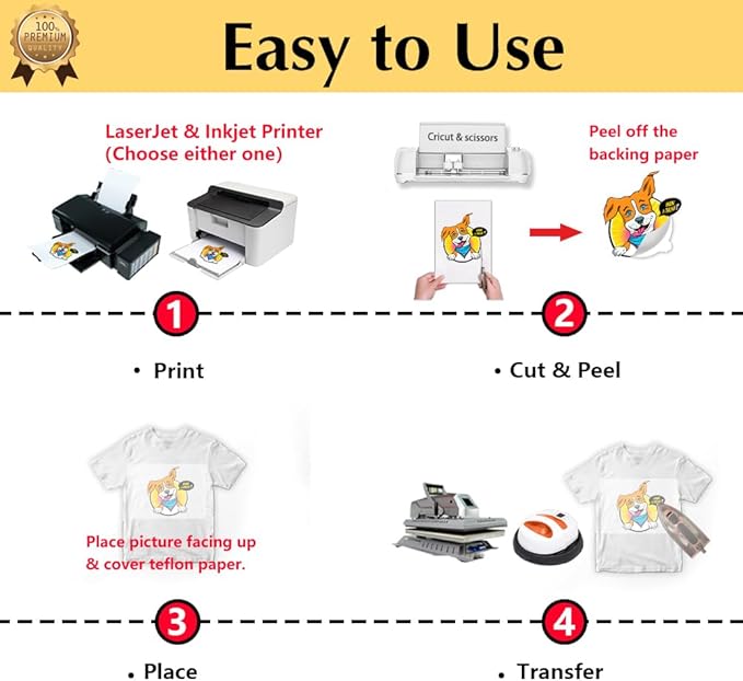 TransOurDream Tru-Heat Transfer Paper for Inkjet & Laserjet Printer (30 Sheets 8.5x11, 3.0) Printable HTV Heat Transfer Vinyl for T Shirts Iron on Transfers for Light Fabrics (L3-33)
