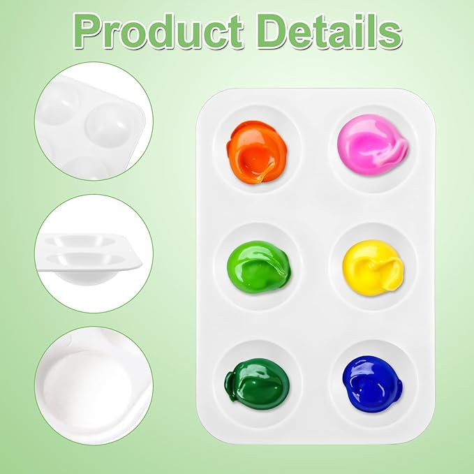 150pcs White Plastic Paint Tray Palette, 6 Well Rectangular Acrylic Paint Palette Watercolor for Students Kids, Durable Paints Holder Tray for Painting Party, DIY Craft and Art Painting Class