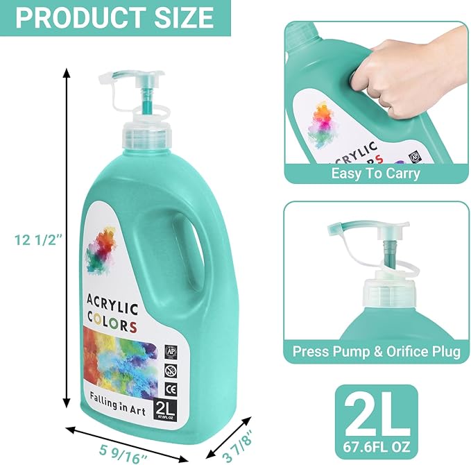 Falling in Art Viridian Green Acrylic Paint, Large 67.6Oz Premium Pouring Acrylic Paint, Perfect for Canvas, Wood, Ceramic, and More
