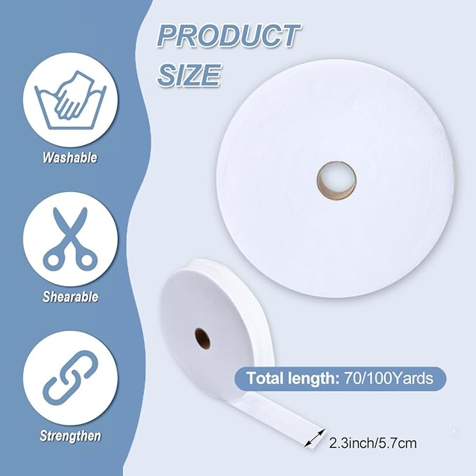 2 1/2 Inch Jelly Roll Batting Strips for Rugs - 2 Rolls Fusible Batting Tape for Quilting for Quilting, Throw Rugs, Fabric Tube Maker Needle Punched Maker Tool, 2 Rolls 200 Yards Total(2 1/2in×100yd)