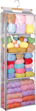 Yarn Storage Organizer with 4 Large Pockets, Clear Yarn Organizer and Storage with Zippers for Crochet Lovers, Hanging Yarn Storage with Over-Door Hooks for Knitting Needles Crochet Hooks
