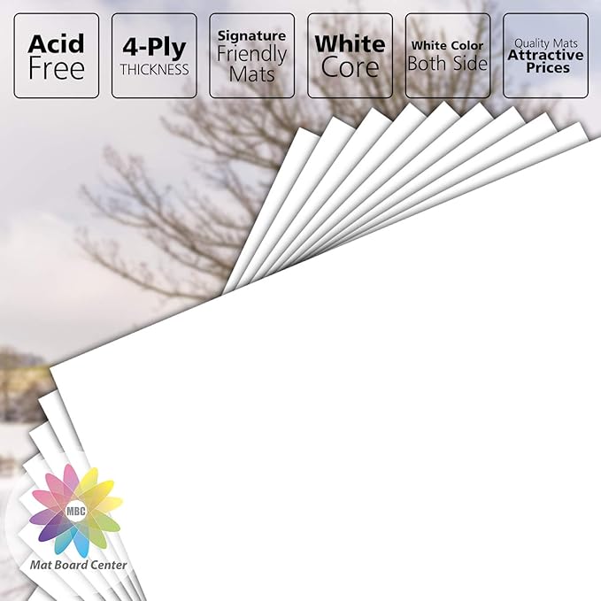 Mat Board Center, Pack of 10 12x12 White Uncut Mat Boards, Acid-Free Backing Matte Boards for Frames, Prints, Photos, Pictures