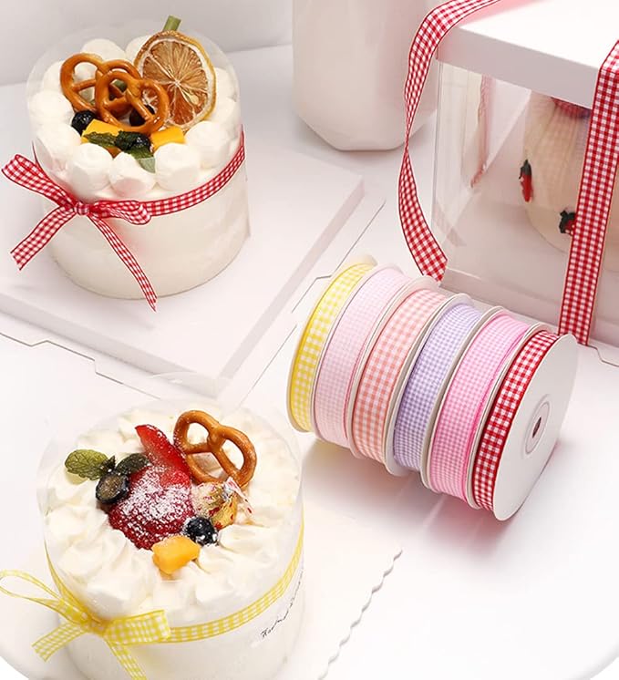 Gingham Ribbon 50 Yard Each Roll 100% Polyester Woven Edge (5/8" x 50 Yards, Coffee)