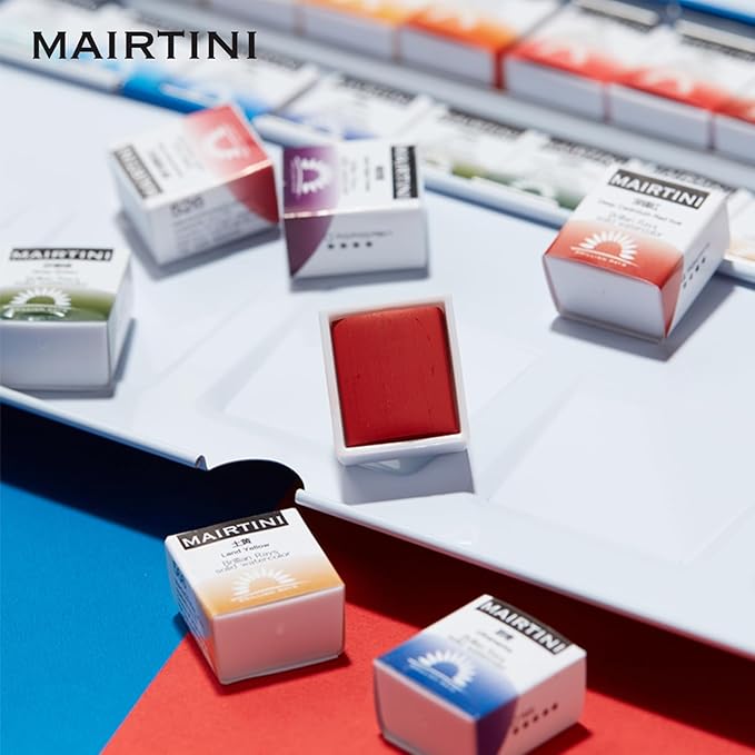 Mairtini Academy Grade Brilliant Series“Oriental Charm” Half-pan Solid Watercolor Paint 24 Colors Set with Blue Iron Case