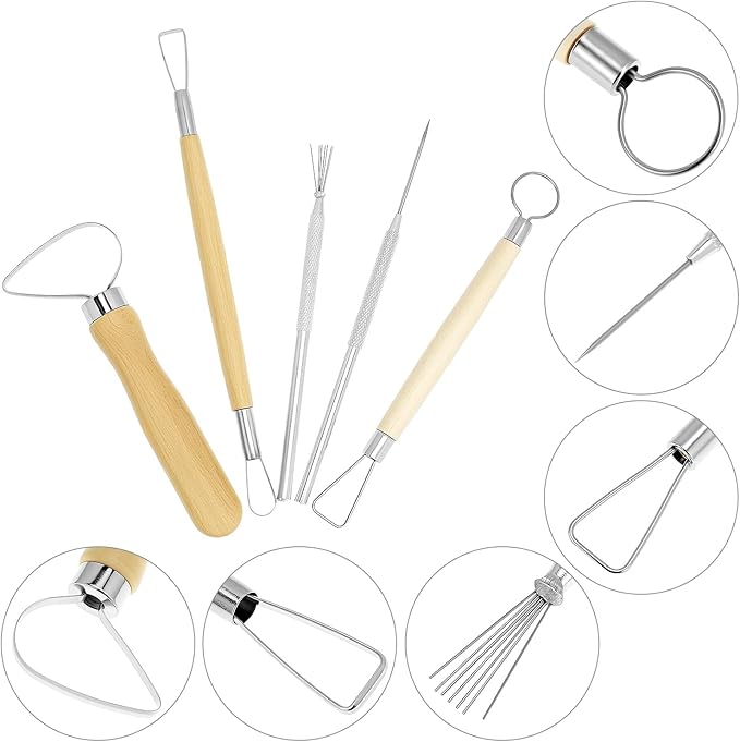 QWORK Pottery Clay Sculpting Tools, 17 Pcs Double-Sided Ceramics Carving Tool, Artists Modeling Tool for for CuttingTrimming Embossing Pattern