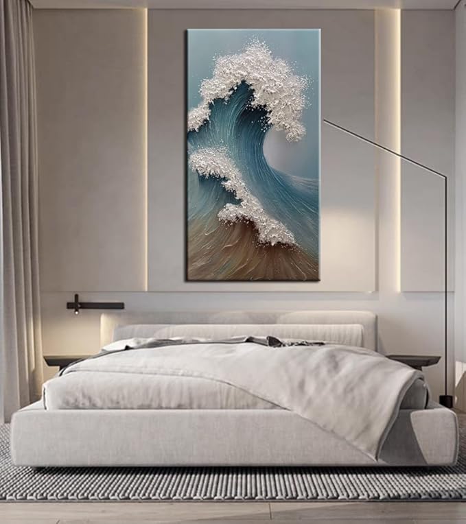 YaSheng Art 3D Ocean Wave Canvas Wall Art, Hand-Painted Textured Seascape, 24 x 48 inches