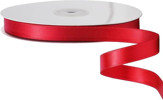 LIUYAXI Hot Red Stain Ribbon, 5/8" X Continuous 50 Yards, Double Faced Fabric Ribbon Perfect for Gift Wrapping Wedding Birthday Party Christmas Hair Floral Craft Baby Shower