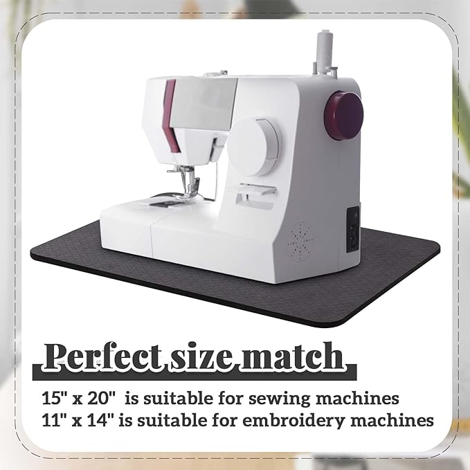 2 Pcs Sewing Machine Muffling Mat Pedal Sewing Mat Reduce Vibrations Noise No Slip Machine Accessories for Quilting(15" X 20" and 11" X 14",Black)