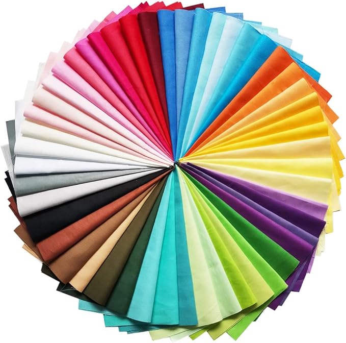 50 Pcs Quilting Fabric Bundles 8" x 8" (20cm×20cm) Solid Colors Pure Cotton, Precut Squares Sewing Quilting Patchwork Scraps for DIY Crafting