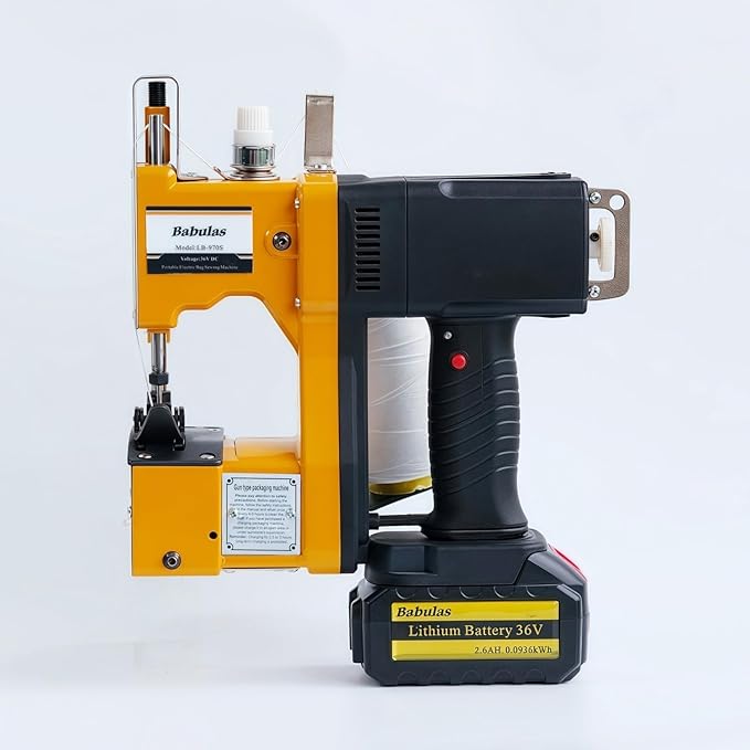 Cordless Bag Sewing Machine | Portable Industrial Bag Closer | 2-Second Fast Sealing for Woven PP/Canvas/Jute Bags | Factory & Farm Bag Stitcher (Yellow, Lithium Battery - 36V DC)