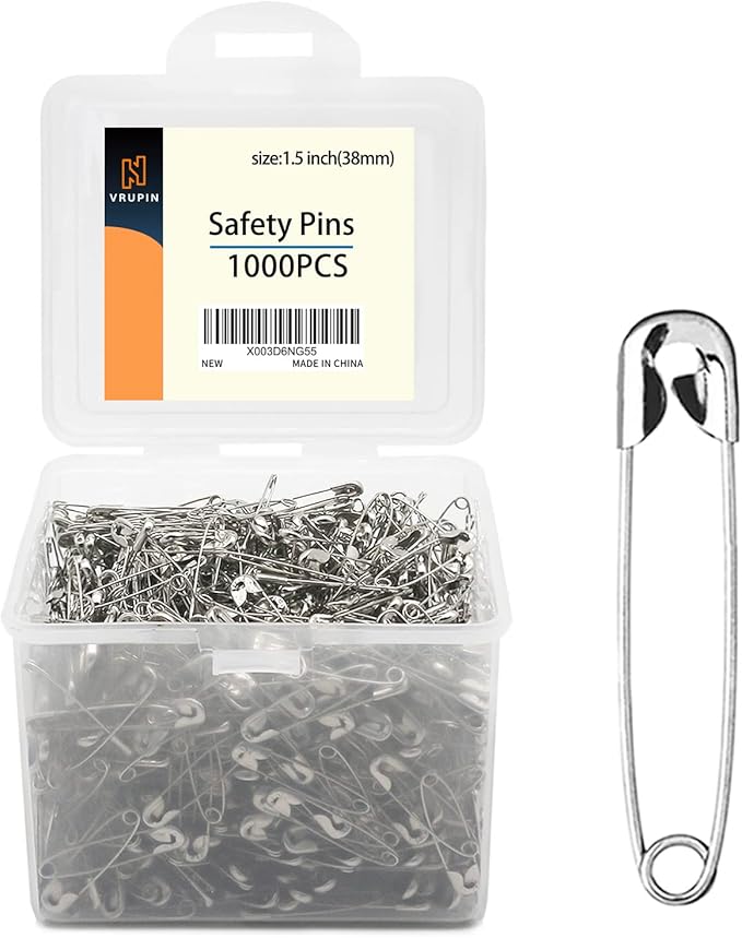 1000 Pack 1.5Inch/38mm Safety Pins - Small Safety Pins with a Convenient Box for Clothes & Home Office