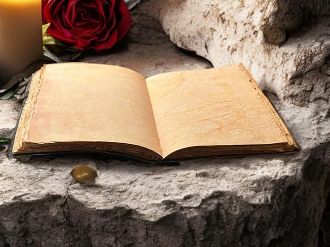Blank Spell Book of Shadows Magic Spells Leather Journal – Vintage Botanical Mushrooms & Celestial Sun Moon Print Diary