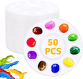 50Pcs Paint Palette Trays, 10-Well Plastic Paint Tray with Central Mixing Area, Reusable Watercolor Palette for Artists, Kids, Classroom, DIY Crafts, Cupcake Decorating (6.6 x 6.6 Inches)
