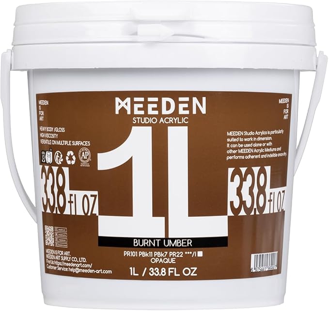 MEEDEN Burnt Umber Acrylic Paint: 1 L /33.8 oz Heavy Body Gloss Non-Toxic - Thick Art Paints for Canvas Crafts