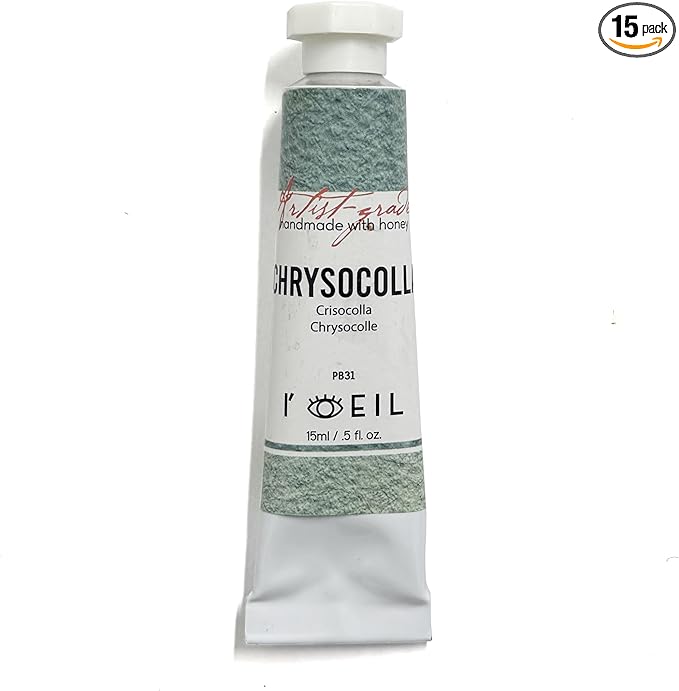 L'oeil (Genuine Minerals) Professional Artist Grade Extra Fine Handmade Watercolor 15ml Paint Tube, 5 Fl Oz, Natural Granulation, Rich Colour Luminosity, Lightfast Non-fading, Archival Quality (Chrysocolla)
