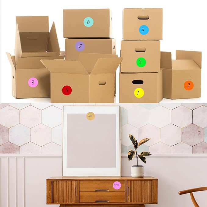 2" Round Large Colored Removable Stickers Labels - White,Pack of 360