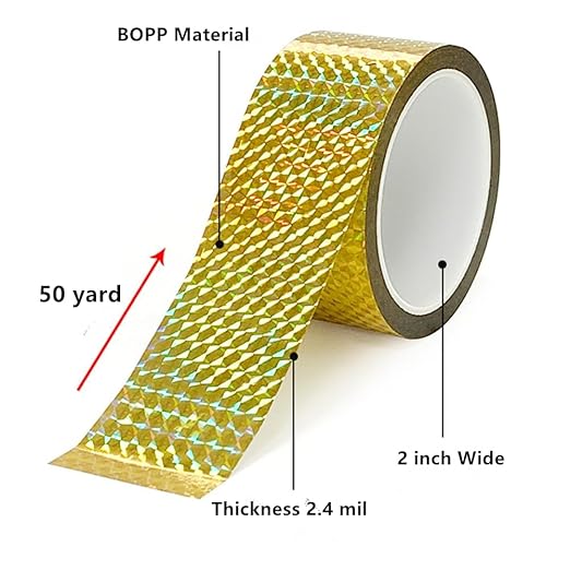 Self-Adhesive Holographic Reflective Tape Prism Tape Holographic Reflective Tape for Keep Birds Away, Craft Projects, DIY Art, Home, Daily Use (Gold, 1 Inch x 55 Yard)
