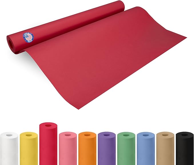 24" x 1200" (100 feet) Red Kraft Paper Roll - USA-Made Quality Craft Paper for Gift Wrapping, Kids' Arts & Crafts, School Projects - Natural Material 50lb Thickness by IDL Packaging