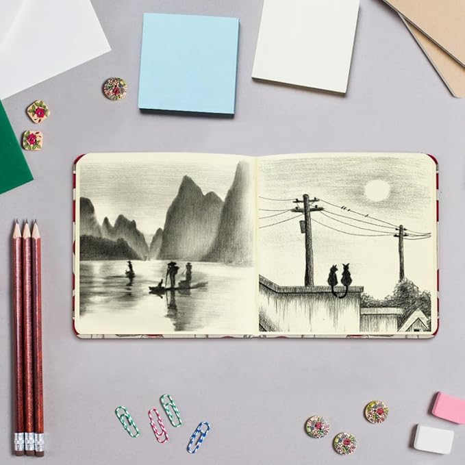 Mifuner 4.8x4.8in 80gsm Mini Notebooks Art Blank Pages Sketchbooks Travel Journal Pocket Hardcover Paint Writing Notebook Blank Diary Memo Planner Sketchbook Fabric Cover.Red Mushroom