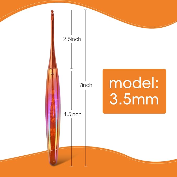 BsHooker 3.5mm Crochet Hook,Inline Crochet Hook with Ergonomic Acrylic Handle for Arthritic Hands,Extra Long Knitting Needles for Crocheting Yarn,Stainless Steal Polished Hook Head for Beginner