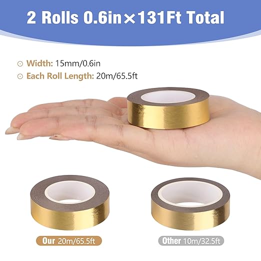3 Rolls Gold Washi Tape 0.59In × 196Ft (Total 60m) Solid Foil Gold Tape, Low Adhesive Shiny Metallic Decorative Tape for TV Frame Mirror Decor Crafts Gift Wrapping